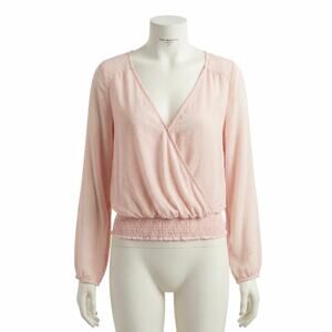American Eagle AEO Women’s XL Pink Swiss Dot Boho Wrap Blouse Long Sleeve Soft